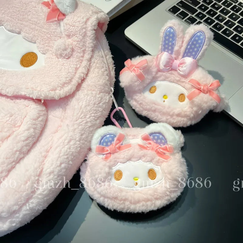 Sanrio Cartoon Backpack For Girl Women My Melody Sweet Piano Lovely Schoolbag Japanese Style Casual Large Capacity Plush Bag