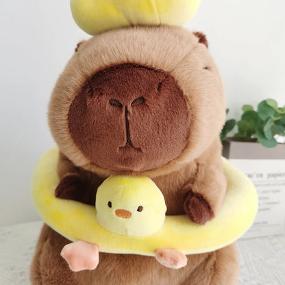 40-60cm Large Capybara Plush Toy Cute Capibara with Duck Swim Ring Kawaii Stuffed Animal Soft Toy Birthday Xmas Gift