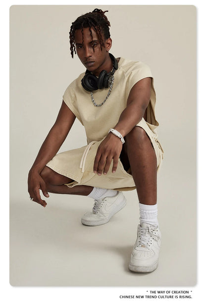 ZODF American Retro Men Washed Solid Tank Tops Women Unisex Loose Edge 275gsm Cotton Sleeveless Tees Brand Streetwears HY0503