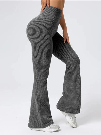 Women’s High-Waist Bell Bottom Pants Sporty Tight Fit Comfortable Elastic Waist Ideal for Exercise and Daily Wear