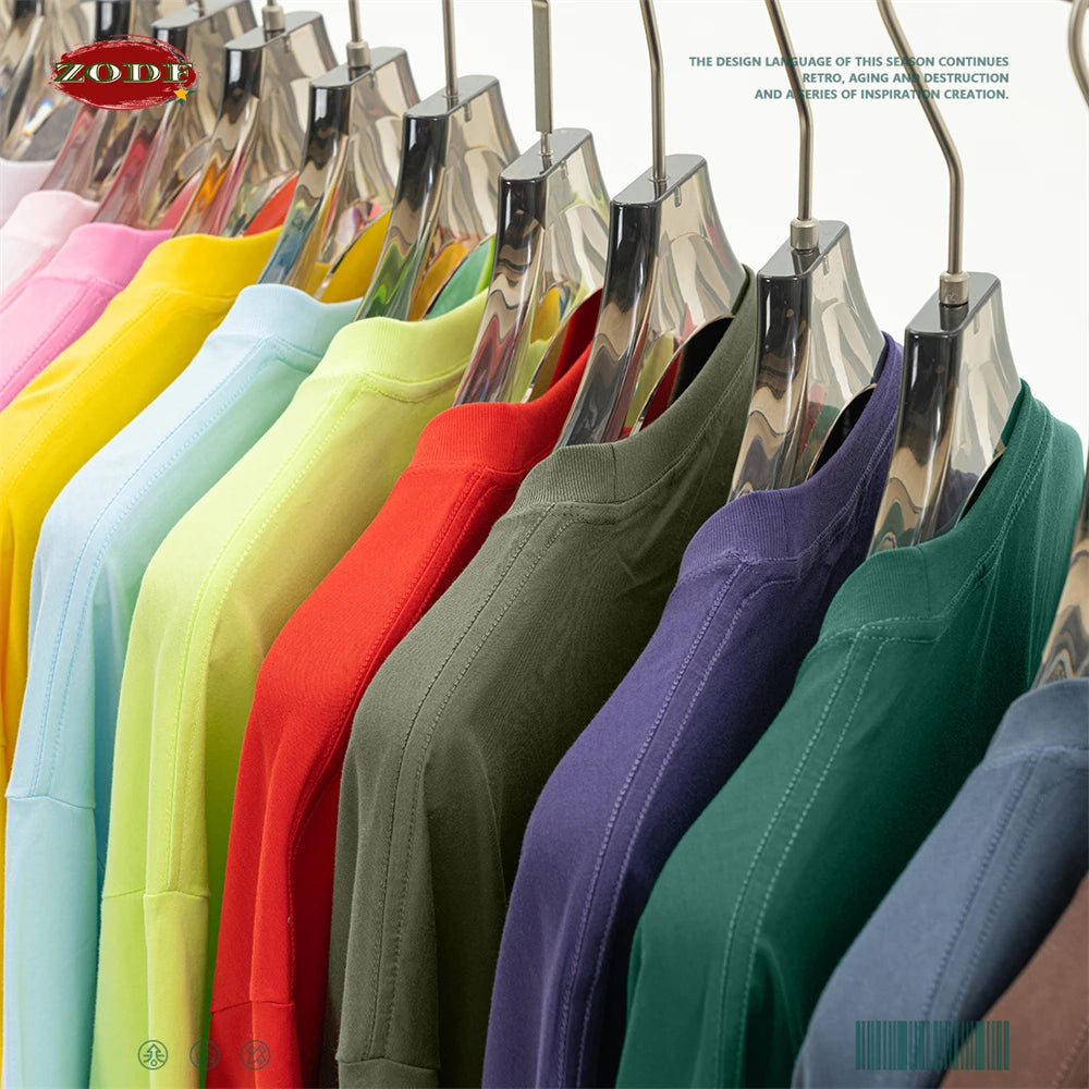 ZODF 2025 Summer Men 180gsm Solid T-Shirts Women Unisex Loose Basic Breathable Cotton T Shirt Brand Tees HY0971