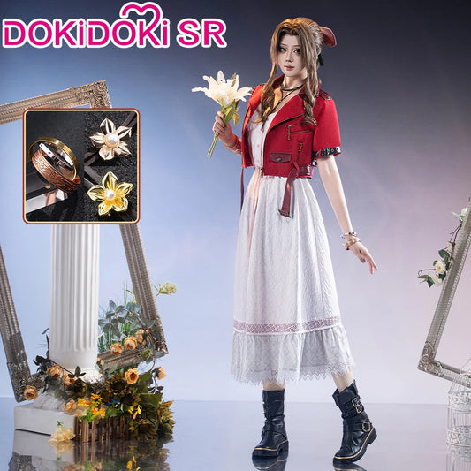 Aerith Cosplay Costume Game FF Cosplay【S-3XL】DokiDoki-SR Women White Dress Aerith Costume Plus Size