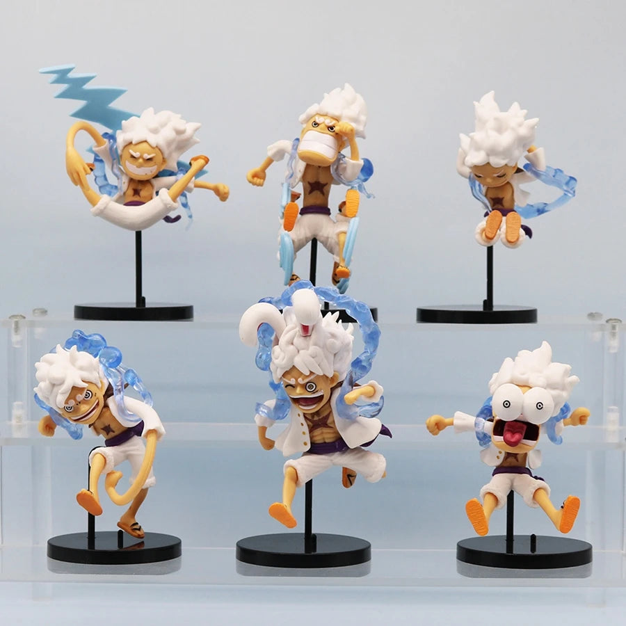 6PCS/Set One Piece Anime Figure Q Version GEAR5 Sun God Nika Luffy Action Figures Room Decoration PVC Collection Model Doll Toys