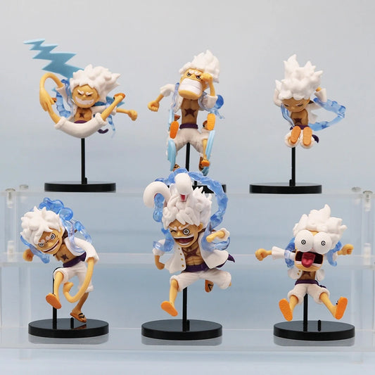 6PCS/Set One Piece Anime Figure Q Version GEAR5 Sun God Nika Luffy Action Figures Room Decoration PVC Collection Model Doll Toys