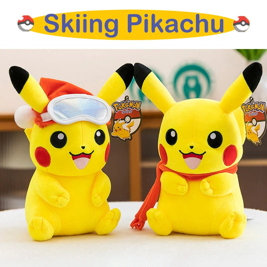 Pokemon Pikachu Plush Toys Anime Pokémon Plushie Dolls 25cm Kawaii Stuffed Pillow Skiing Pikachu Christmas Gifts for Childrens