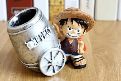 Anime One Piece Luffy Resin Office Pen Holders Collectible Monkey D Luffy 10cm Desk Pencil Pot Holder Action Figure Office Use