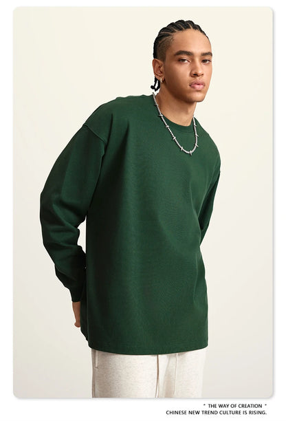 ZODF Autumn Winter 425gsm Long Sleeve T-Shirt American Retro Unisex Loose Heavyweight Basic Cotton T Shirts TEE HY0676