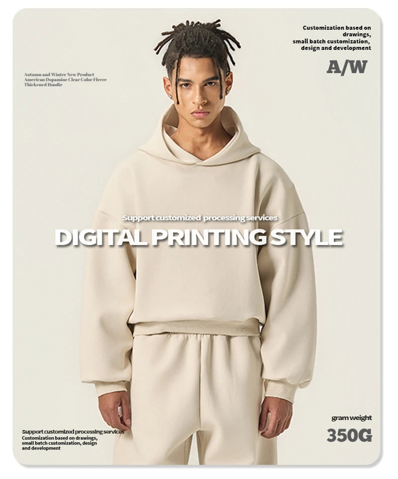 ZODF Trendy Winter 350gsm Solid Fleece Hooded Hoodies For Man Unisex Boxyfit Solid Warm Pullovers Brand Clothing HY0038