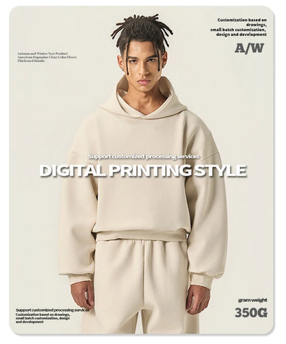 ZODF Trendy Winter 350gsm Solid Fleece Hooded Hoodies For Man Unisex Boxyfit Solid Warm Pullovers Brand Clothing HY0038