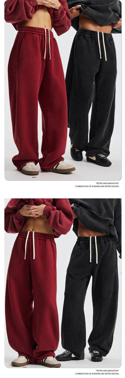 ZODF New 2025 Winter Batik Washed Man Fleece Pants Unisex High Street Distressed Thick Warm Straight Trousers Sweatpants HY1166