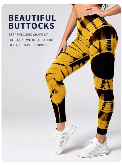 Seamless High Waist Tie Dye Leggings for Women Yoga Fitness Butt Lifting Workout Tights