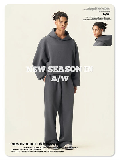 ZODF Trendy Winter 350gsm Solid Fleece Hooded Hoodies For Man Unisex Boxyfit Solid Warm Pullovers Brand Clothing HY0038