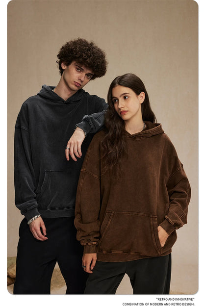 ZODF Vintage Batik Washed 420gsm Cotton Hoodies For Men Unisex Heavyweight Loose Hip Hop Hooded Sweatshirts Pullovers HY0696