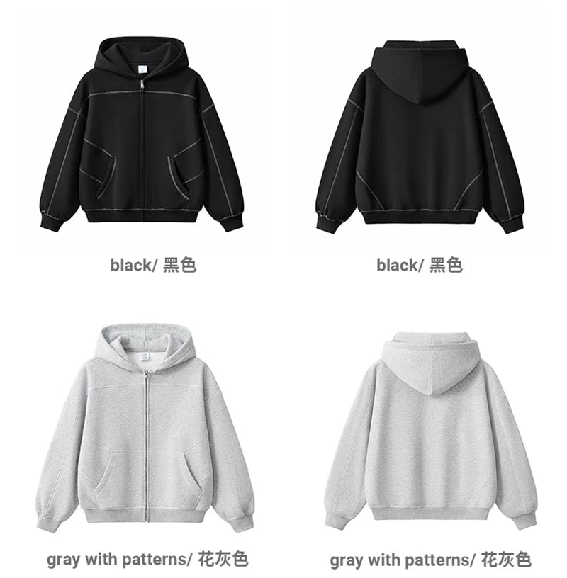 ZODF New Winter 350gsm Man Fleece Boxy Fit Zipper Hoodie Unisex Hip Hop Solid Warm Hooded Coat Brand Jackets HY0034