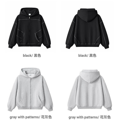 ZODF New Winter 350gsm Man Fleece Boxy Fit Zipper Hoodie Unisex Hip Hop Solid Warm Hooded Coat Brand Jackets HY0034