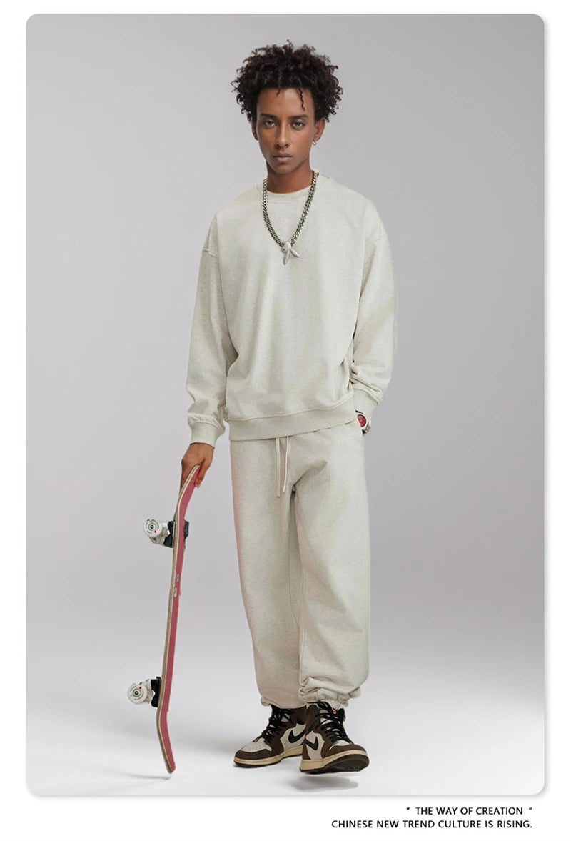 ZODF Fashion Autumn Men Solid 360gsm Sweatshirt Unisex Solid Loose Sport O Neck Pullovers Brand Clothes HY0938