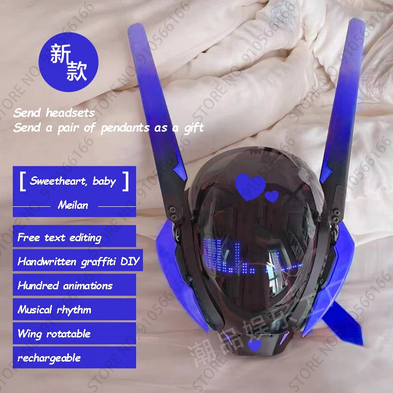 Cyberpunk App Mask Light Up Rolling Subtitles Screen Mask Cos Mech Technology Sense Mobile Phone Control Helmet Role Play