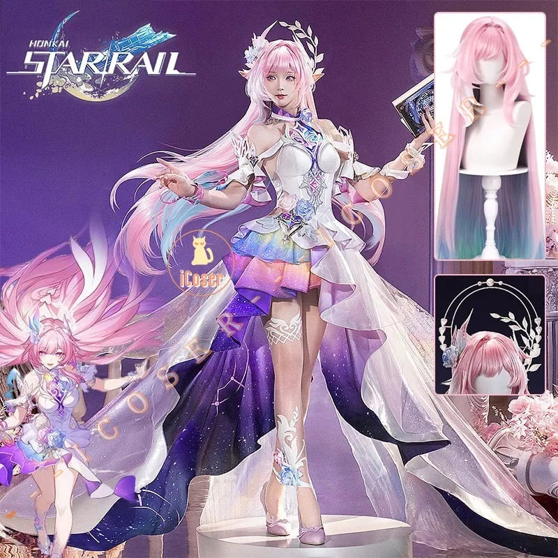 Honkai Star Rail Cyrene Cosplay Costume Wig Dress Headwear New Skin Outfit Elysia Amphoreus Halloween Party for Women Girls Prop
