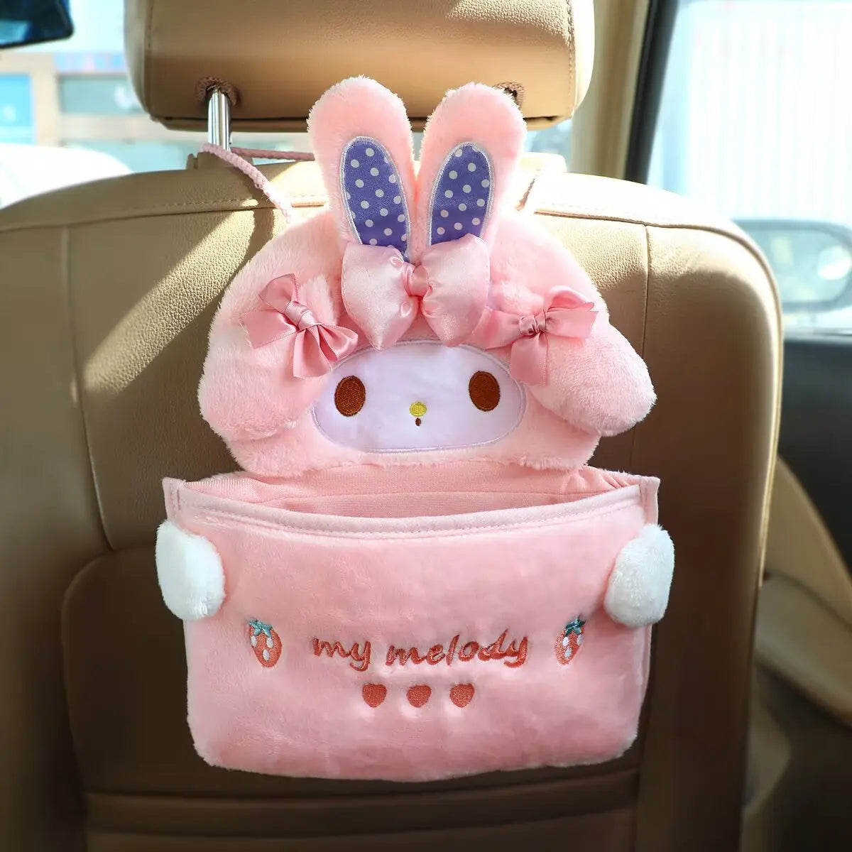 Cartoon My Melody Storage Bag Lovely Anime Hanging Car Seat Back Storage Bag Sweet Piano Japanese Style Car Accessories Girl