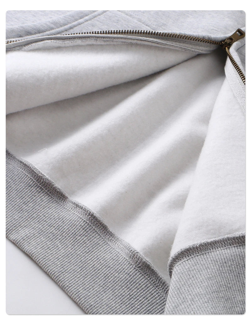 ZODF Trendy 2025 Winter Man Solid Fleece Boxy Hoodies Unisex 350gsm Double Head Zipper Hooded Sweatshirts Coat HY1122