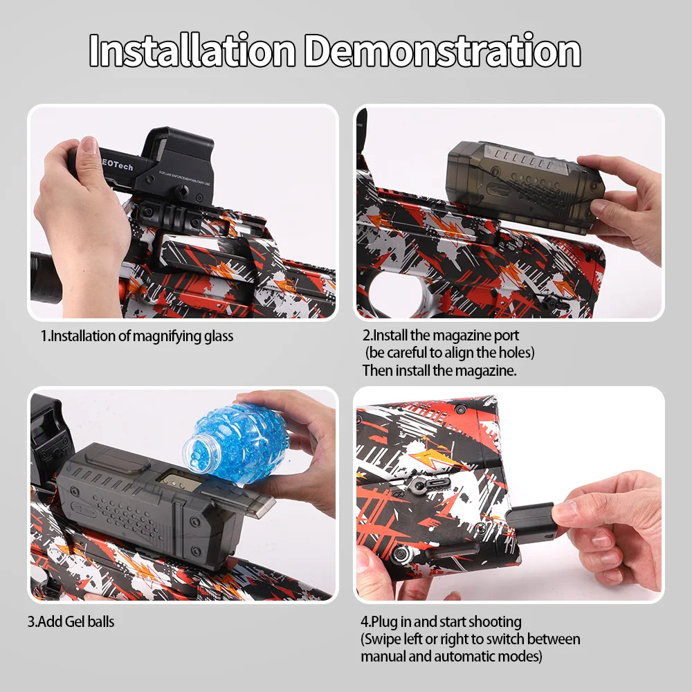 Yuizukeot P90 Electric Gel Gun Plastic Toy Rifle - Red