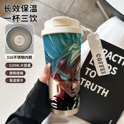 520ml Dragon Ball Thermos Cup Vegeta Water Bottle Son Goku Coffee Mug Large Capacity Drinking Bottle Kids Student Water Cup Gift