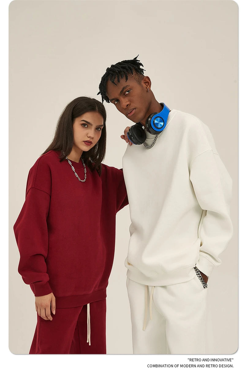 ZODF New 2025 Winter 350gsm Fleece Sweatshirts For Men Unisex Casual Loose Basic Solid O-Neck Thick Warm Pullovers HY0635