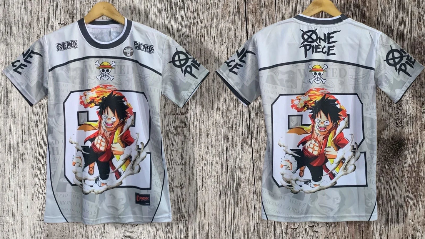 2526 New Bandai Anime One Piece Luffy Summer Jersey T-shirt Oversized 3D Adult and Children's Multifunctional Top Christmas