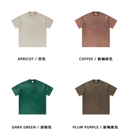 ZODF Men's Summer Batik Washed 250gsm T Shirts Retro Vintage Unisex Basic Loose Solid Cotton T-Shirt Brand Tops 2024 New HY0753