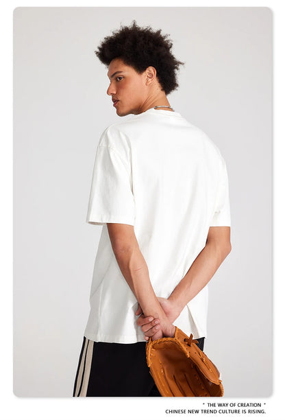 ZODF Trendy Summer 260gsm Cotton Oversized T Shirts For Men Unisex Male Kanye West High Street Solid Tees Brand Tops HY0122