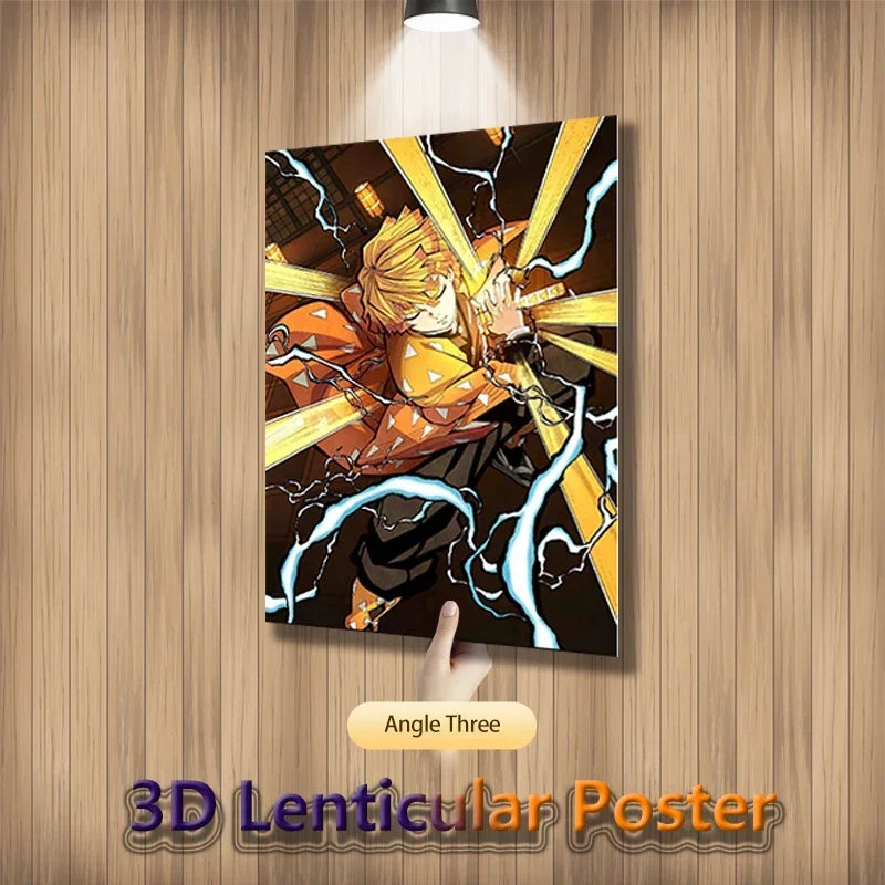 Nezuko Tanjirou Zenitsu Anime 3D Lenticular Posters for Accessories Room Decor Wall Art(Without Frame)