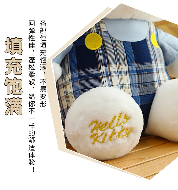 Sanrio Hello Kitty Plush Toy Retro Plaid Skirt Kitty Doll Stuffed Animal Creative Gift for Kids Birthday Christmas Girls Pillow