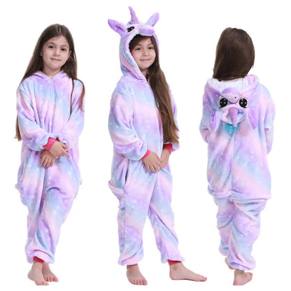 Kigurumi Kids Unicorn Fox Pajamas Winter Soft Warm Toddler Boy Jumpsuit Teen Girl Pijamas Zipper Hooded Animal Cosplay Costumes