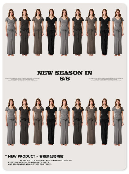 ZODF Women Retro 2025 Summer 275gsm U Collar Washed T-Shirts Hotsweet Girls Sexy Slim Fit T Shirt Brand Tees HY0992