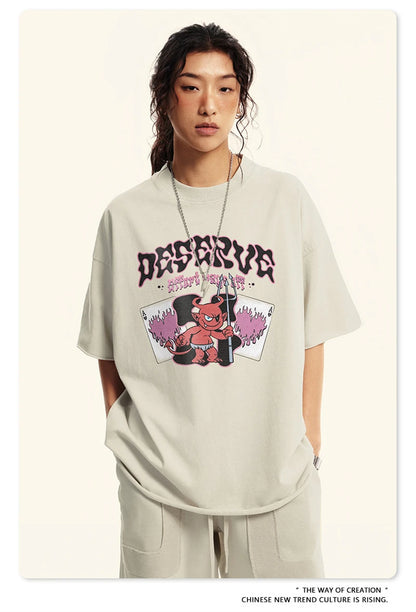 ZODF America Retro Summer 100% Cotton T-Shirts For Men Unisex Washed 310gsm Comfortable High Street Printing T Shirt Tops HY0862