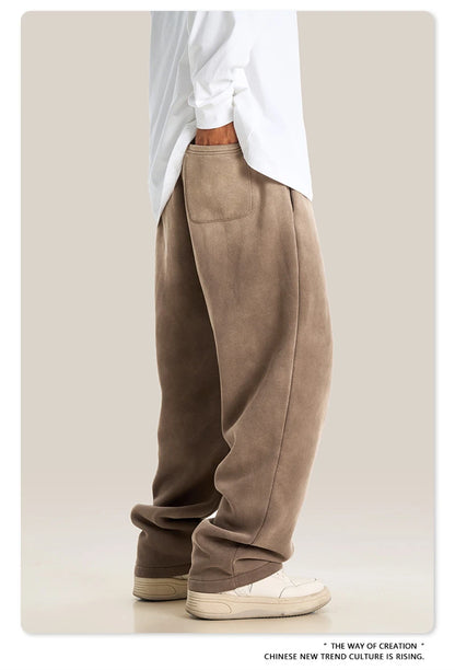ZODF Retro Winter Monkey Washed Fleece Pants For Men Unisex Washed High Street 332gsm Warm Oversized Straight Trousers HY0892