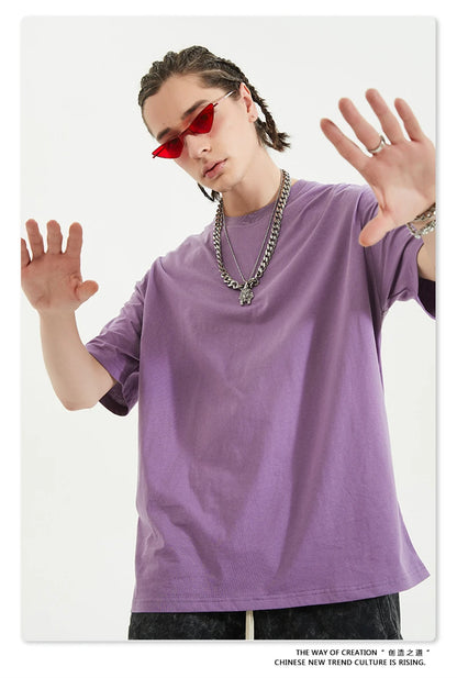 ZODF Trendy 2025 Men Basic Solid Cotton T-Shirts Unisex Male 190gsm Summer Loose Comfortable Soft Tees Shirt Streetwears HY0040