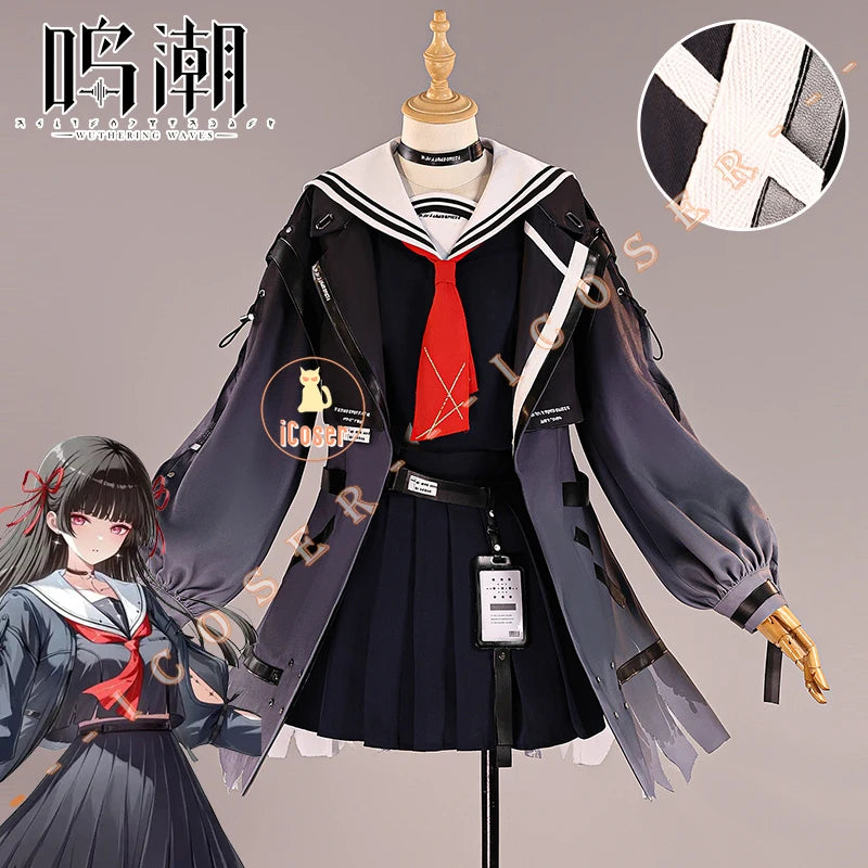 Wuthering Waves Chisa Cosplay Costume Wig Jacket Uniform Skirt Headwear Tattoo Sticker Halloween Party for Women Girls Role Play