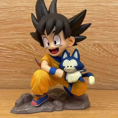 Dragon Ball Childhood Little Goku Hugs Puer Ya Mu Tea Little Follower Figure Doll Pvc Model Statue Collection Toys Ornamen Gift