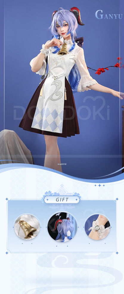 Ganyu Cosplay Costume Game Genshin Impact DokiDoki-SR Genshin Imapact x Hey Tea Ganyu Cheongsam Women Ganyu Doujin