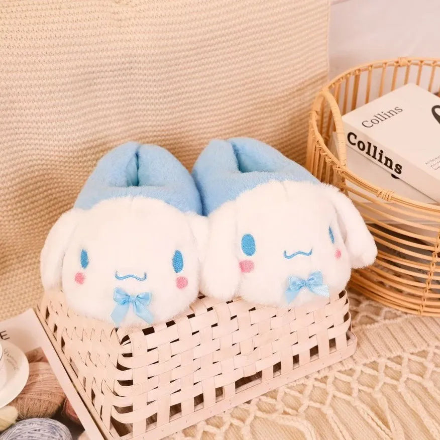 New Sanrio Kuromi Melody Hellokitty Bag Root Cotton Slippers Winter Indoor Warm Cotton Shoes Adult Plush Cotton Slippers
