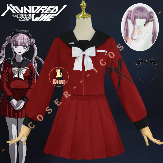 iCoser The Hundred Line Kako Tsukumo Cosplay Costume Red Sailor Suit Skirt Hairband Last Defense Academy Halloween Women Girls