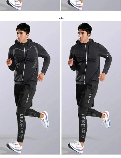 Men’s Fitness Running Set Tight-Fit Quick-Dry Sportswear for Autumn Night Runs Training and Cycling Gear