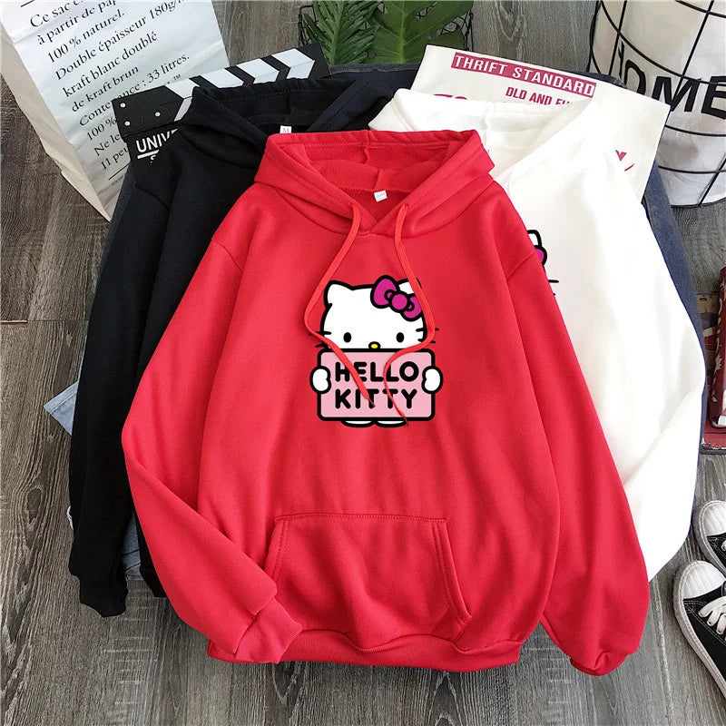 2025 New Casual Women's Sweatshirts Sanrio Hello Kitty Kawaii Tops for Women Cute Hoodies Fashion Harajuku Long Sleeves Plus Siz