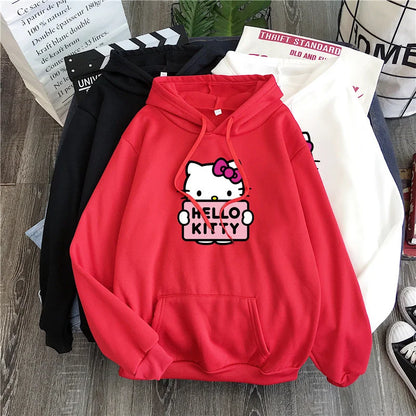 2025 New Casual Women's Sweatshirts Sanrio Hello Kitty Kawaii Tops for Women Cute Hoodies Fashion Harajuku Long Sleeves Plus Siz