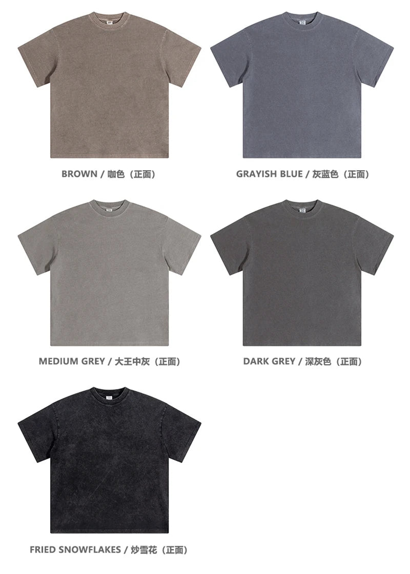 ZODF New Spring Summer 200gsm Washed Cotton T Shirts For Men Unisex Women Retro Casual Basic Solid T-Shirt Brand Tees HY0775