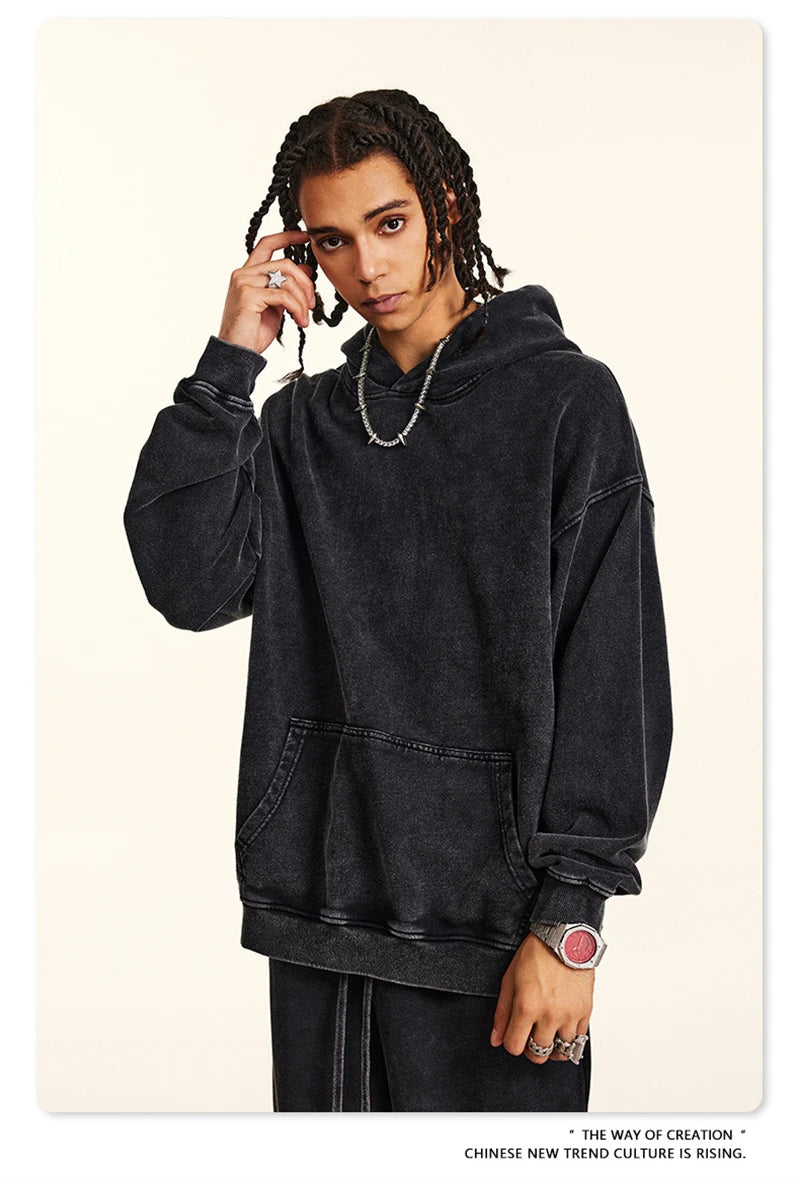 ZODF Retro Autumn Winter Washed Cotton Hoodies Unisex Loose 380gsm Knitted Sport Hooded Pullovers Brand Clothes HY0884