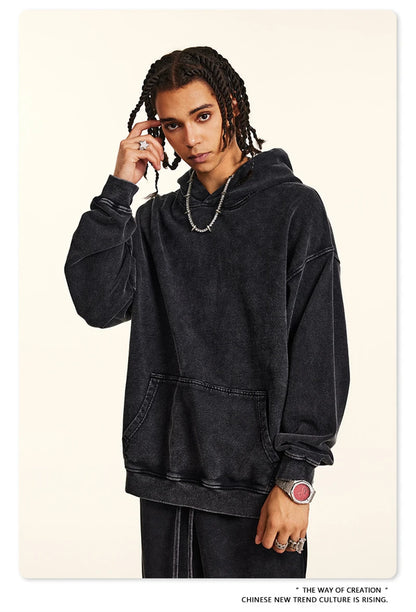 ZODF Retro Autumn Winter Washed Cotton Hoodies Unisex Loose 380gsm Knitted Sport Hooded Pullovers Brand Clothes HY0884