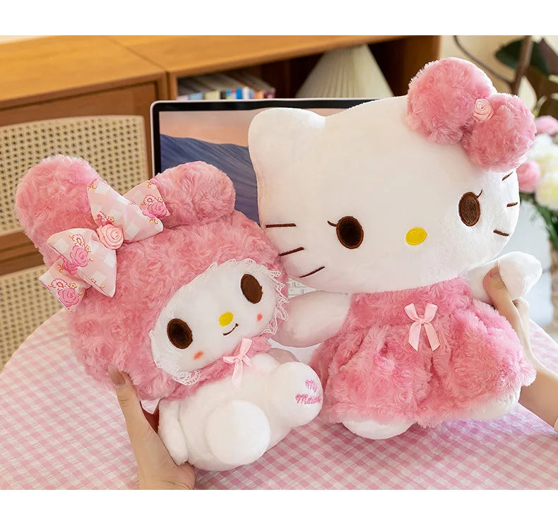 30cm/60cm Aoger Hello Kitty Kawaii Rose My Melody Cartoon Stuffed Animals Soft Plush Doll Companion Toy Children Birthday Gift