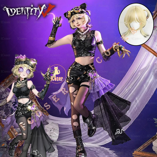 iCoser Identity V Tracy Reznik Lock Core Cosplay Costume Wig Mechanic Headwear Heartlock Metal Props Halloween Party for Women